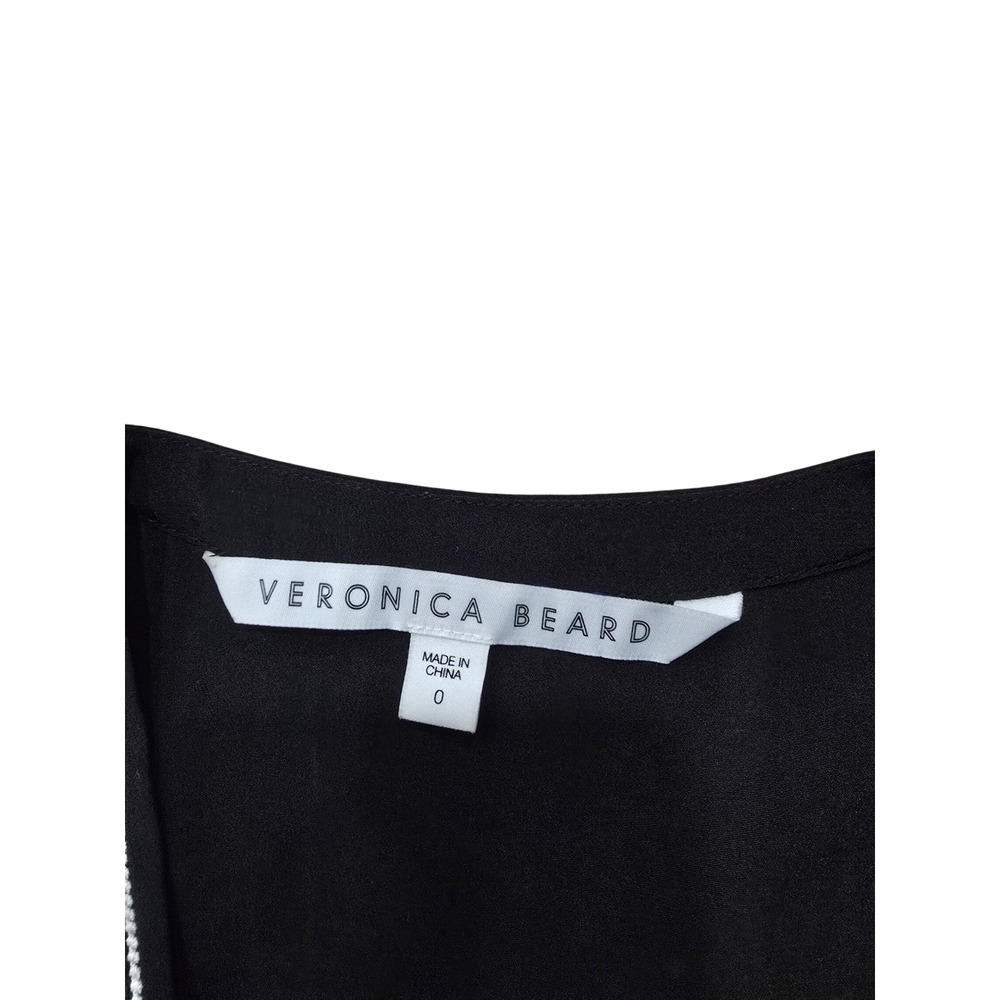 Veronica Beard Black Silk Embroidered Tie Neck Blouse Size 0 - Picture 6 of 10